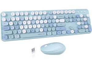 UBOTIE Colorful Wireless Retro Typewriter Keyboard and Mouse Combo - Blue Gradat